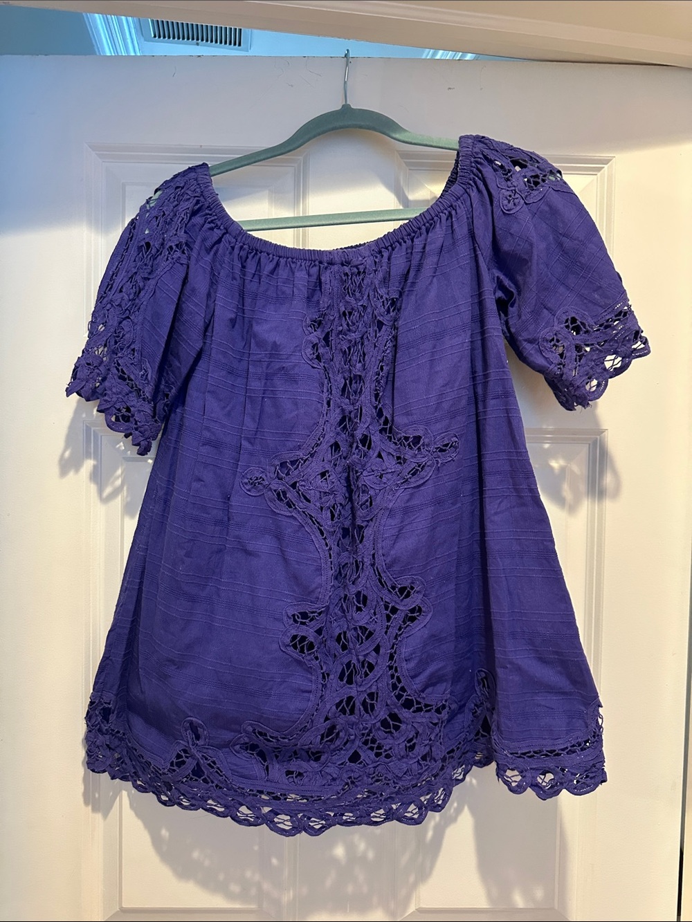Free People Purple Crochet-Trim Off-Shoulder Tunic